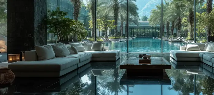 Poolside lounge with casino chips, VIP promotional art from Lucky Dreams